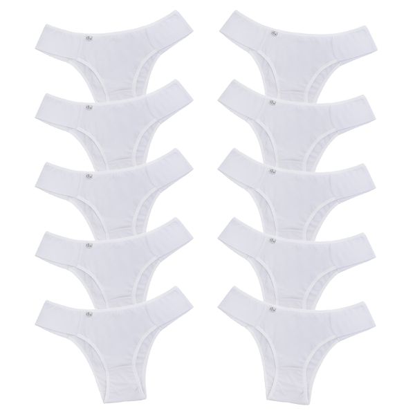 Kit 10 Calcinhas em Algodão Lateral Tecido Duplo 0010 - BRANCO