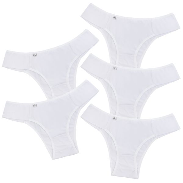 Kit 5 Calcinhas em Algodão Lateral Tecido Duplo 0010 - BRANCO