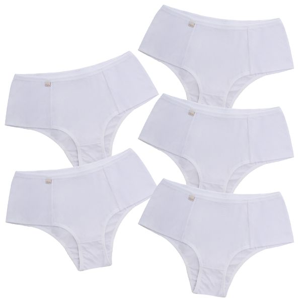 Kit 5 Tangas Cós Alto Algodão 0029 - BRANCO