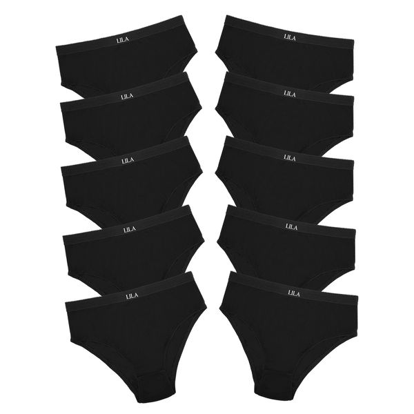 Kit 10 Calcinhas Tangão Cós Alto Algodão 0037 - PRETO
