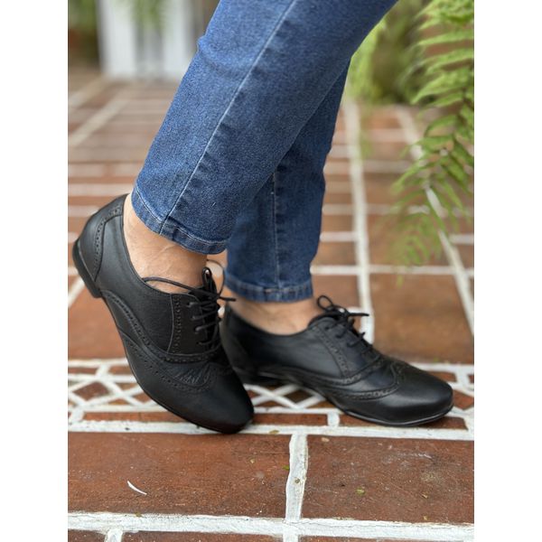 SAPATO OXFORD EM COURO CAPRI PRETO CÓD.240125