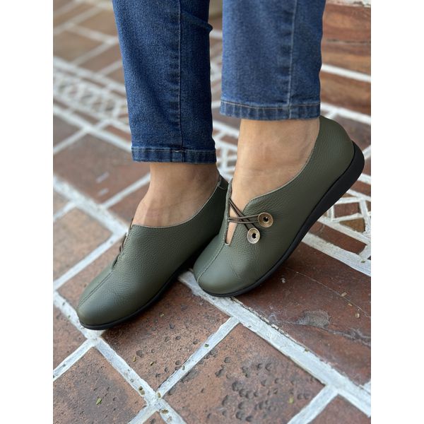 SAPATILHA BOTÃO ELASTICO EM COURO FLOATER COR MENTA COD.643163