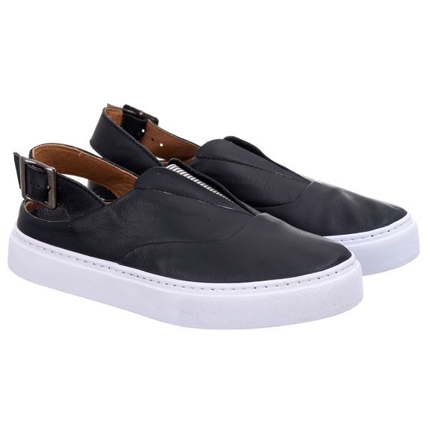 Slip on top preto couro feminino