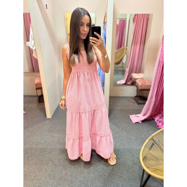 Vestido Alça Listras vermelho