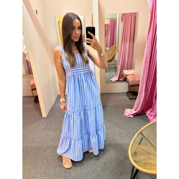 Vestido Alça Listras Azul