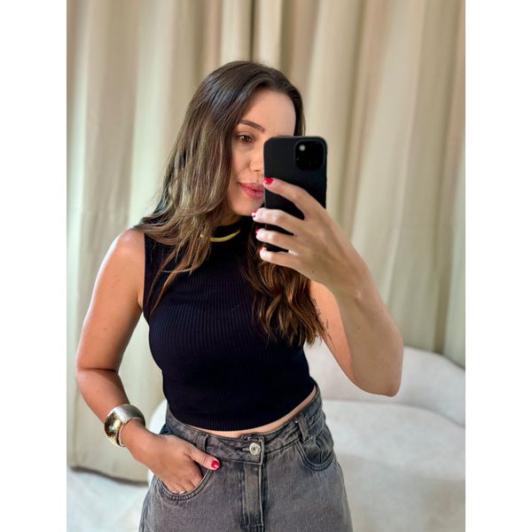 Cropped Regata Canelado Preto