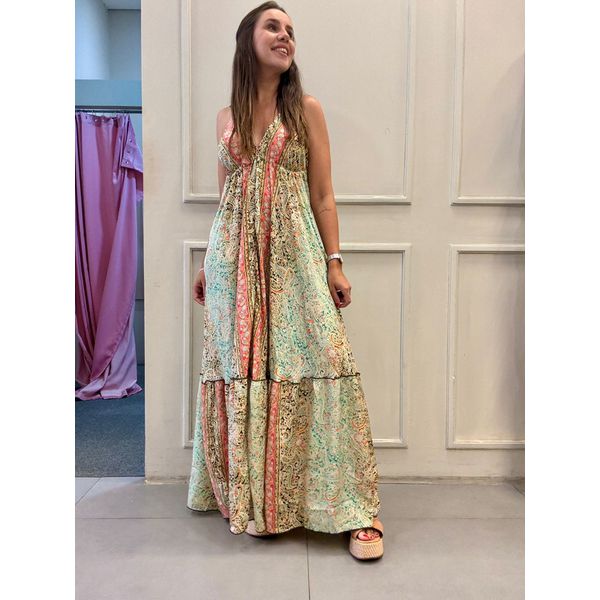 Vestido Maldivas Verde Água c/Rosa