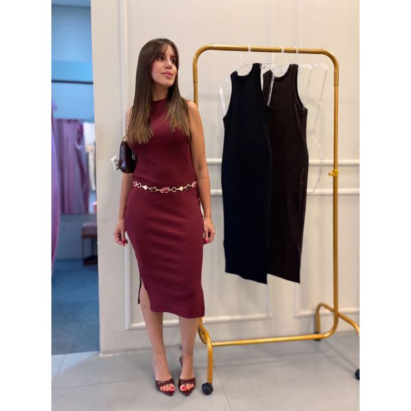 Vestido Canelado Regata Bordo