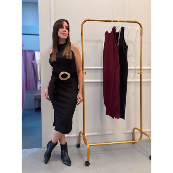 Vestido Canelado Regata Preto