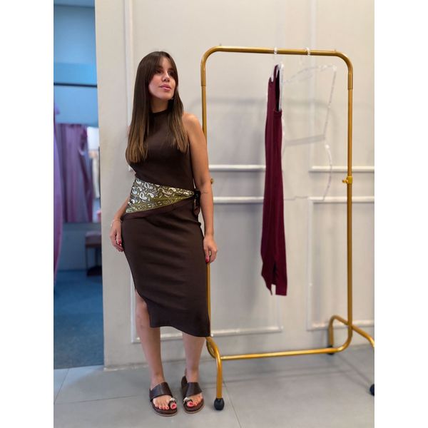 Vestido Canelado Regata Marrom