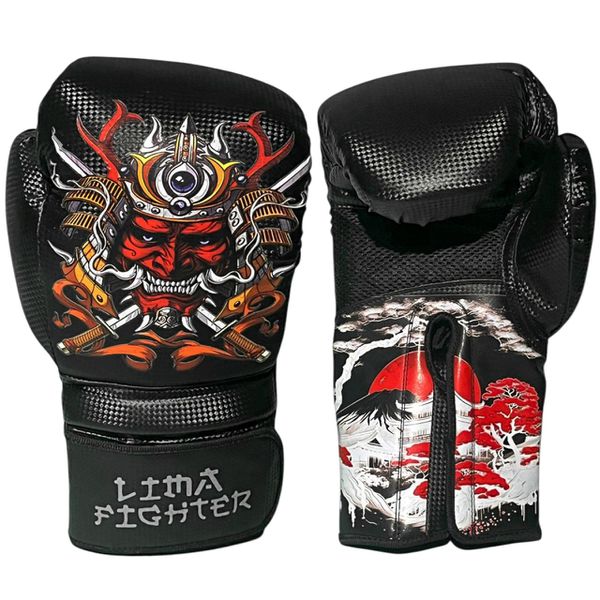  Luva muay thai/ Boxe Lima Fighter Máscara Samurai Preta 