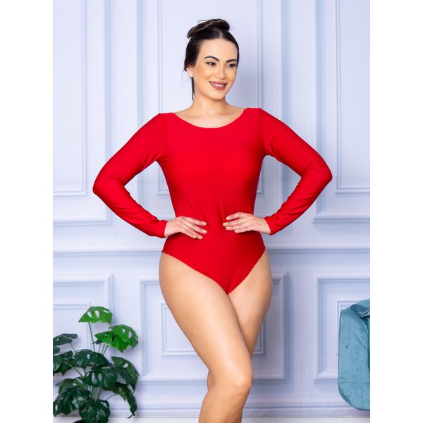 Body Feminino Manga Longa Aberta Vermelho