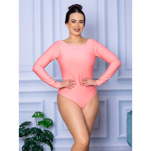 Body Feminino Manga Longa Aberta Rosa