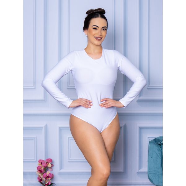 Body Feminino Manga Longa Fechada Branco