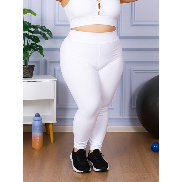 Calça Legging Feminina Plus Size Branco