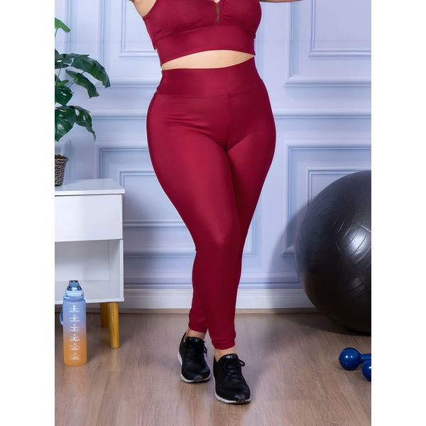 Calça Legging Feminina Plus Size Bordo