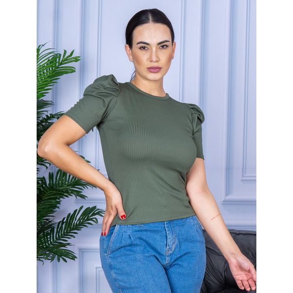 Camiseta Feminina Canelada Manga Princesa Verde