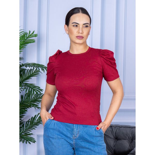 Camiseta Feminina Canelada Manga Princesa Bordo