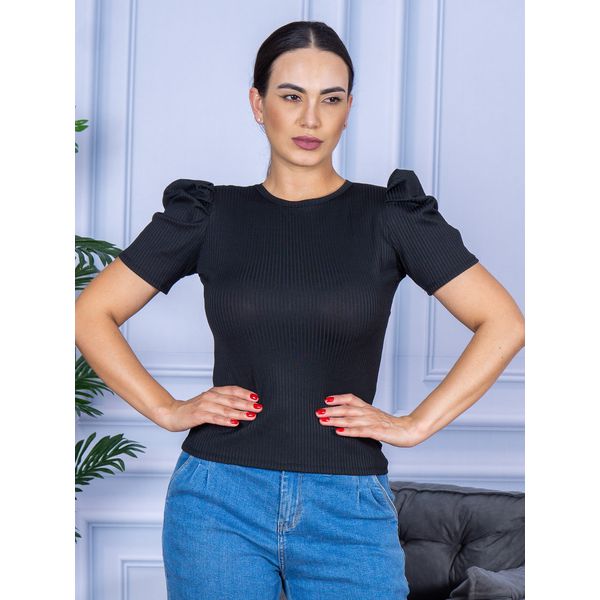 Camiseta Feminina Canelada Manga Princesa Preto