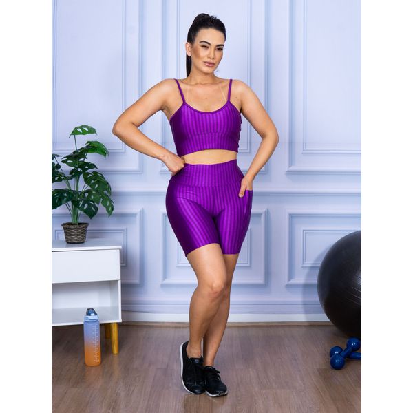 Conjunto Shorts 3D com Bolso + Top Alça Roxo