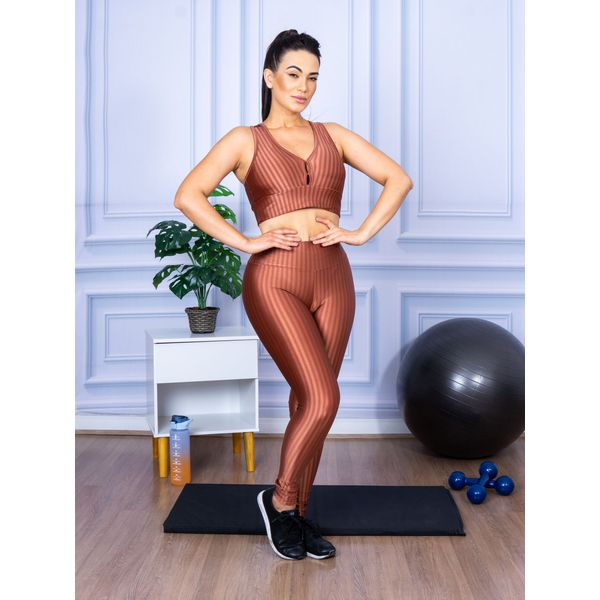 Conjunto Fitness Calça Legging 3D Cós Reto + Top Nadador Bronze