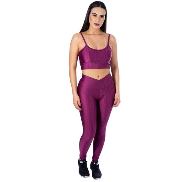 Conjunto de Academia Calça Legging 3D Cós Cruzado + Top Alça Marsala