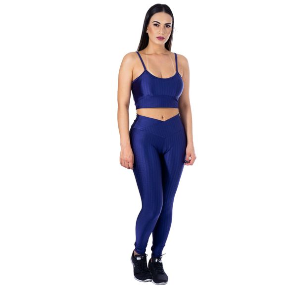 Conjunto de Academia Calça Legging 3D Cós Cruzado + Top Alça Marinho