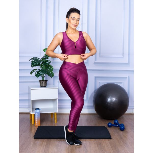 Conjunto Fitness Calça Legging 3D Cós Cruzado + Top Nadador Marsala