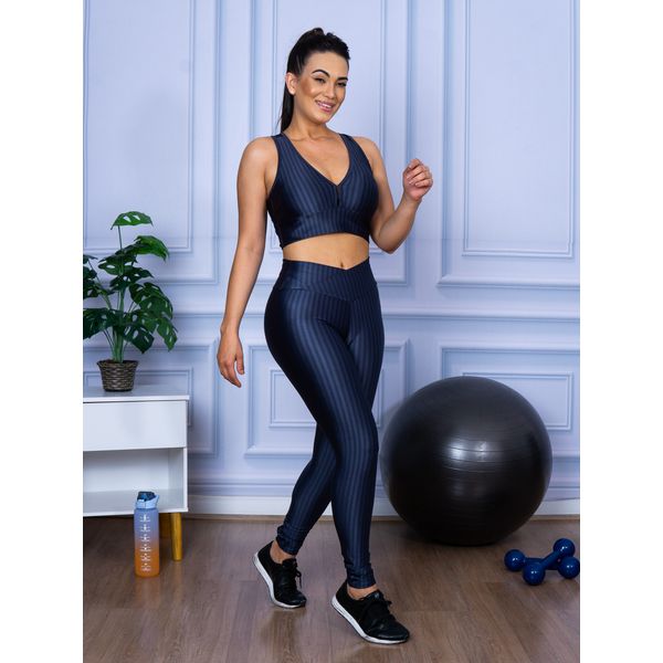 Conjunto Fitness Calça Legging 3D Cós Cruzado + Top Nadador Chumbo