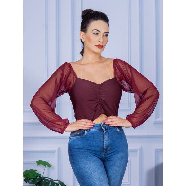 Cropped Suplex Manga Longa Bordo