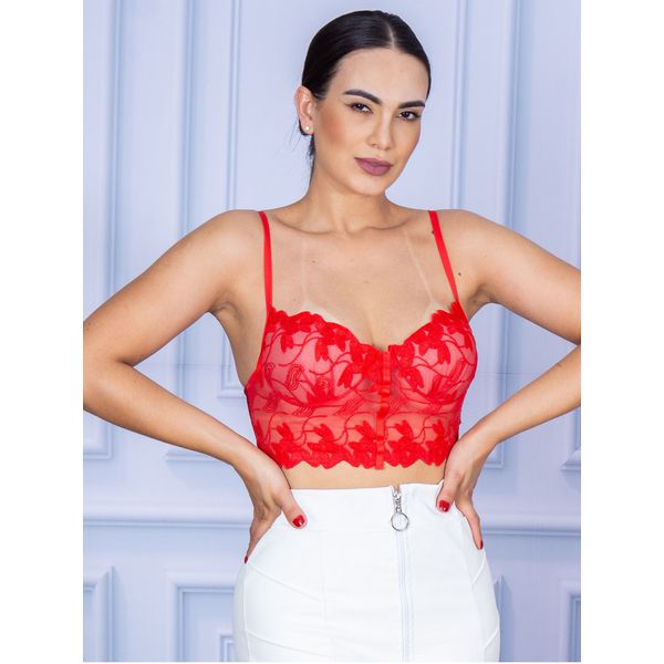 Top Cropped Rendinha Alcinha Vermelho