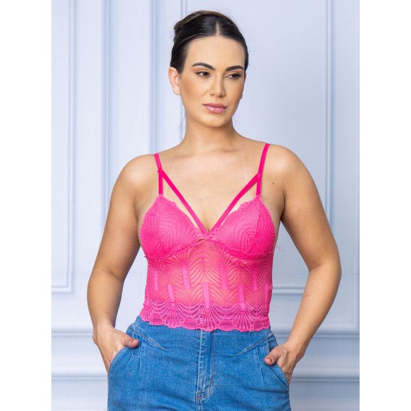 Top Cropped Renda Rosa Pink