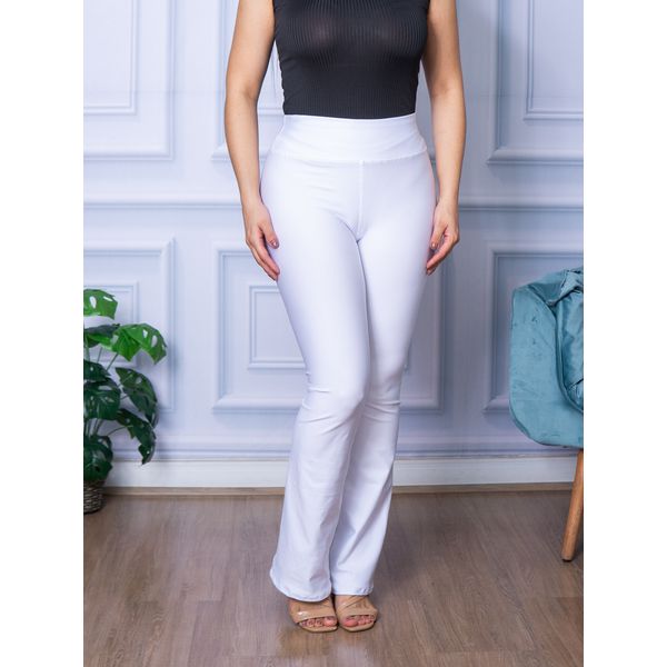 Calça Flare Feminina Boca De Sino Bailarina Cintura Alta Branco