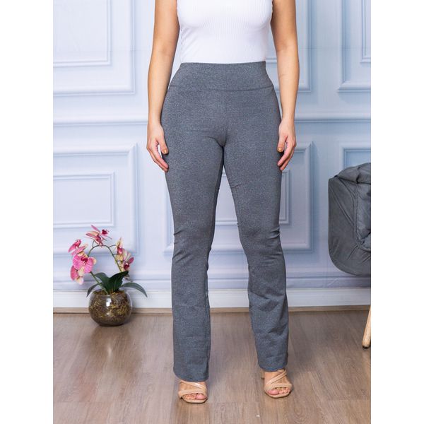 Calça Flare Feminina Boca De Sino Bailarina Cintura Alta Cinza