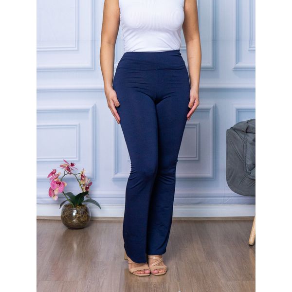 Calça Flare Feminina Boca De Sino Bailarina Cintura Alta Azul Marinho