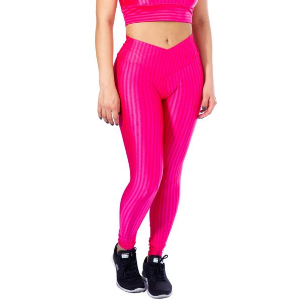 Calça Legging Fitness Cirre 3D Cós Cruzado Rosa Pink