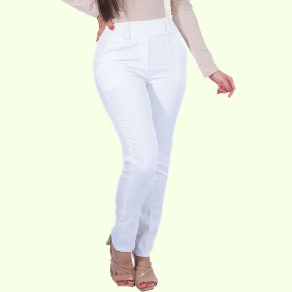 Calça Social Feminina Alfaiataria Com Bolso Branco