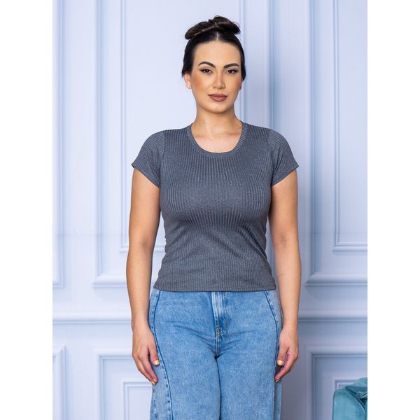 Camiseta Canelada Básica Cinza