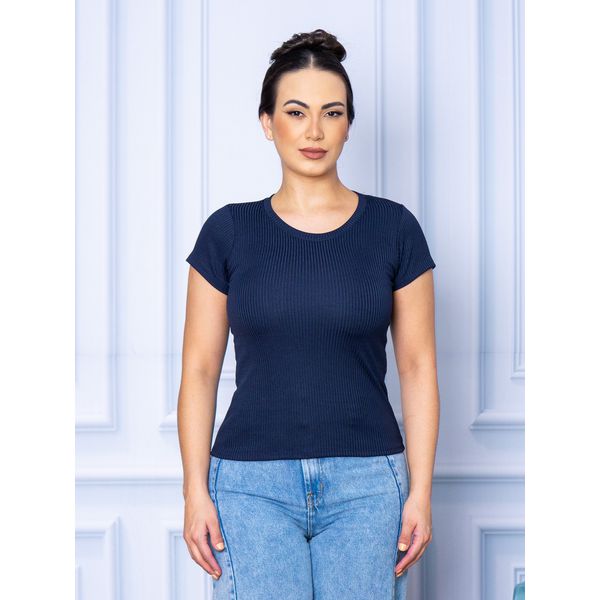 Camiseta Canelada Básica Azul Marinho