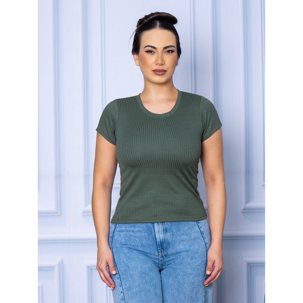 Camiseta Canelada Básica Verde Militar