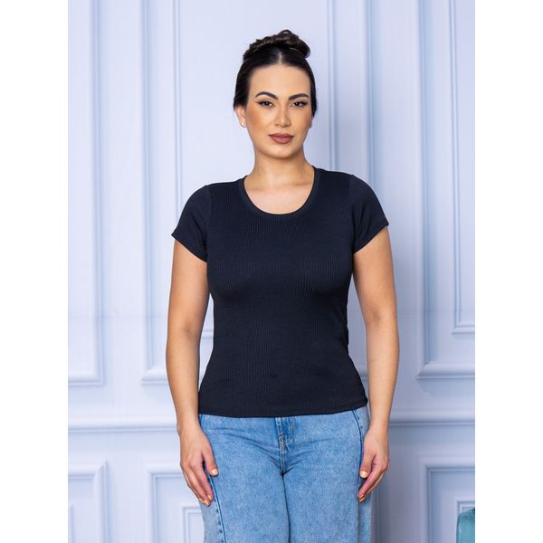 Camiseta Canelada Básica Preto