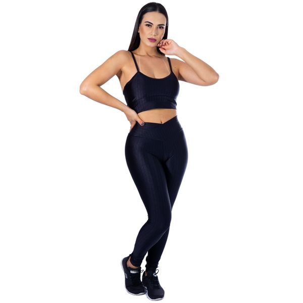 Conjunto Fitness Academia Feminino Calça Legging e Top Sem Bojo (P 34/36,  Azul marinho)