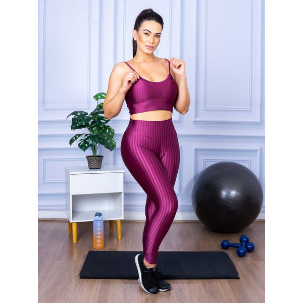 Conjunto Fitness Calça Legging 3D Cós Reto + Top Alça Marsala