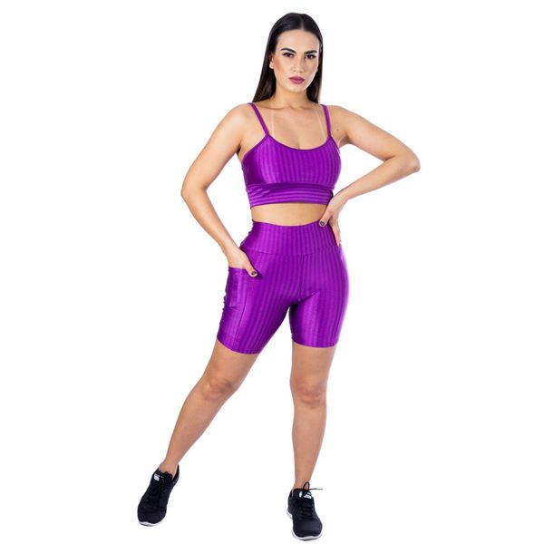 Conjunto Shorts 3D com Bolso + Top Alça Roxo