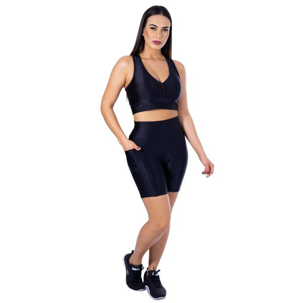 Conjunto Shorts 3D com Bolso + Top Nadador Preto