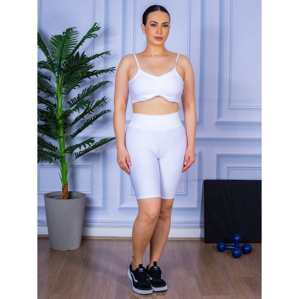 Conjunto Bermuda e Top Alça Costa Aberta Bordo Copia