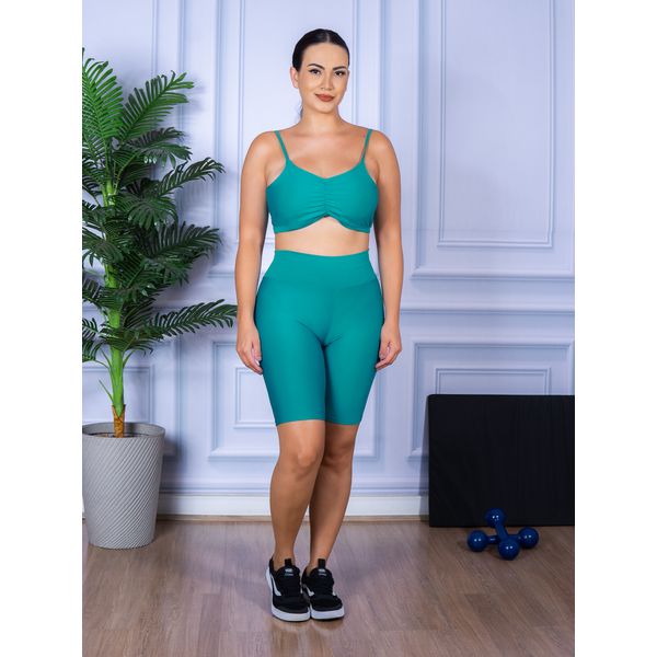 Conjunto Bermuda e Top Alça Costa Aberta Verde Piscina