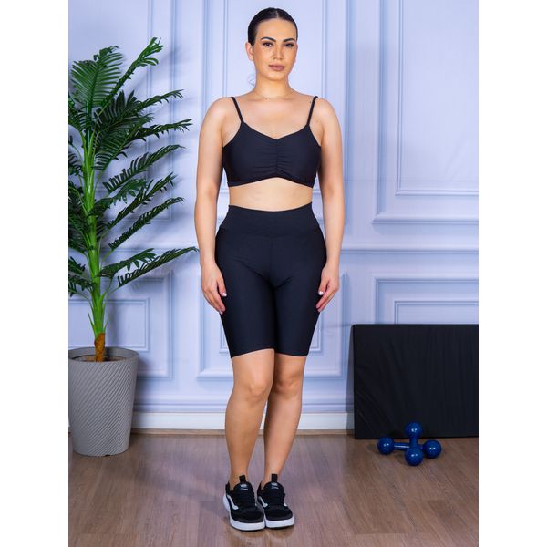 Conjunto Bermuda e Top Alça Costa Aberta Preto