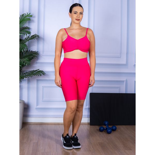 Conjunto Bermuda e Top Alça Costa Aberta Rosa Pink