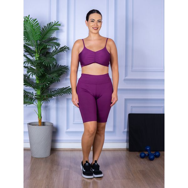 Conjunto Bermuda e Top Alça Costa Aberta Roxo
